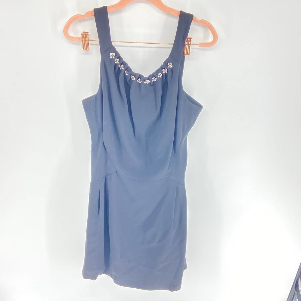 Tory Burch Sheila Black Sleeveless Floral Beaded Neckline Dress NWT Womens 10 - Picture 5 of 9
